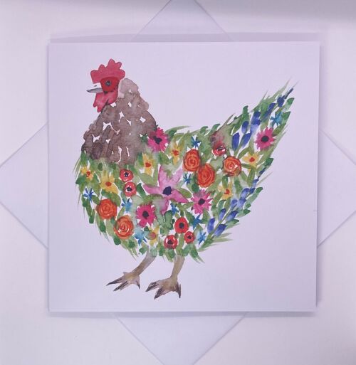 Floral Cockerel Chicken Greetings Card Blank Inside