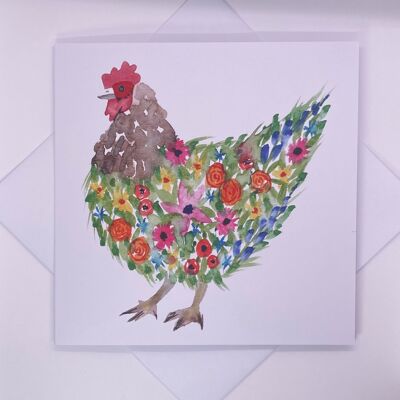 Tarjeta de felicitación de pollo gallo floral en blanco por dentro