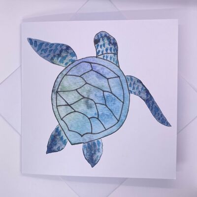 Tarjeta de felicitación de acuarela de tortuga marina en blanco por dentro