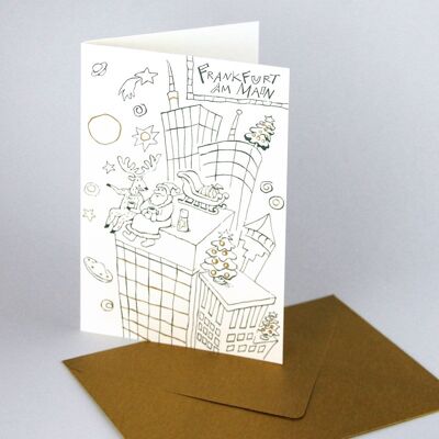 10 recycled Christmas cards with golden envelopes: Frankfurt am Main