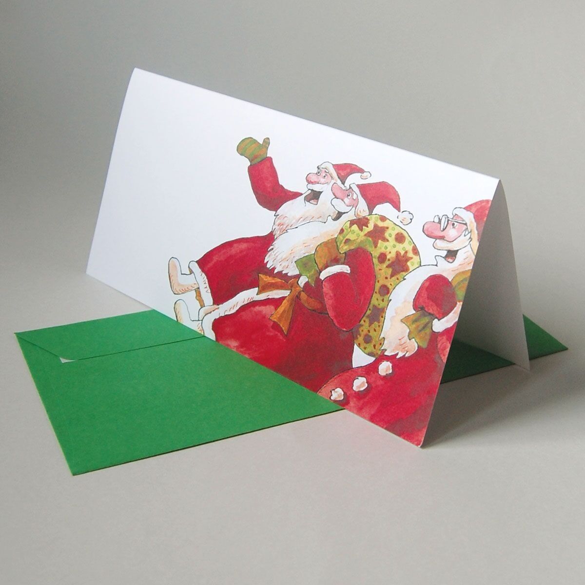Set de 10 tarjetas navideñas con sobres verdes: Papá Noel