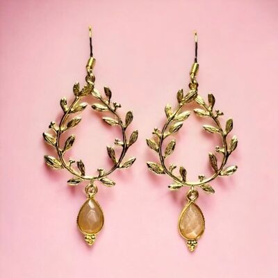 "ROMANE" gold-plated fine gold Sunstone earrings