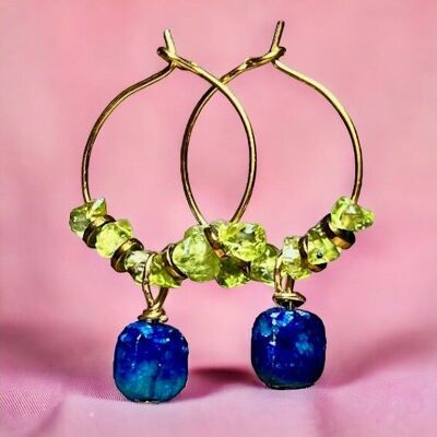"SOPHIE" Apatite Peridot and Hematite earrings in gold-plated steel