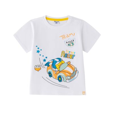 T-shirt bianca da bambino con auto