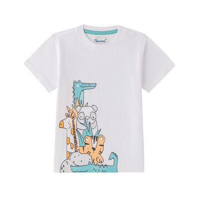T-shirt bianca per neonato con animali