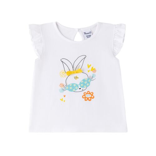 Camiseta de niña con conejo con lazo