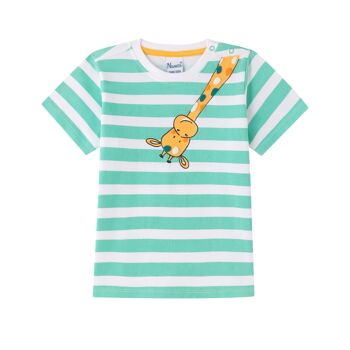 T-shirt bébé garçon rayé avec girafe 1