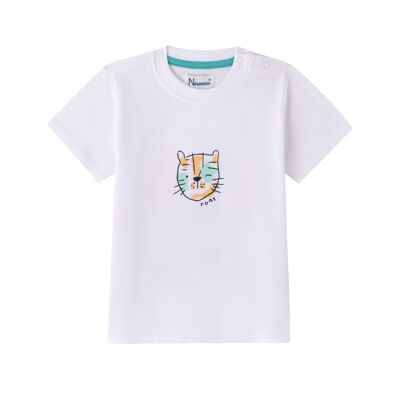 White baby boy T-shirt with tiger print