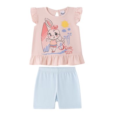 Girl's Pink T-shirt and Blue Shorts Set