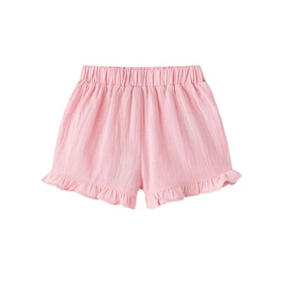Pink baby shorts with ruffle trim