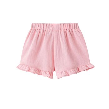 Short bébé rose avec bordure volantée 2