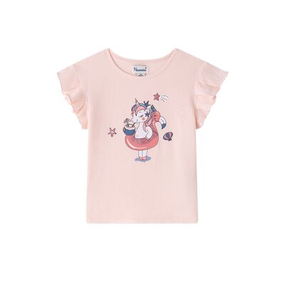 T-shirt con maniche a volant con unicorno