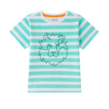 T-shirt garçon à rayures et lion 1