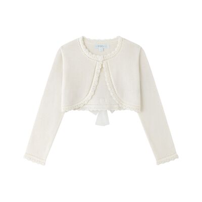 Girl's cream cardigan with bow