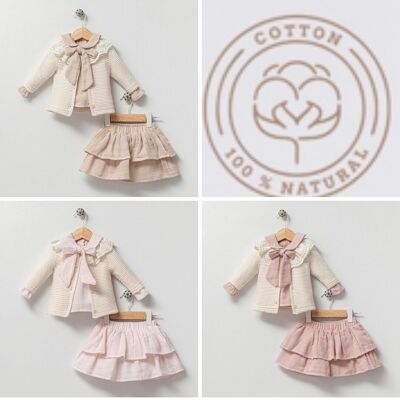 A Pack of Four Sizes Girl Gorgeous Organic Cardigan and Frilled Skirt Set