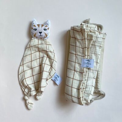 Birth box "Câlin" Checkered tabby cat for baby's sleep.