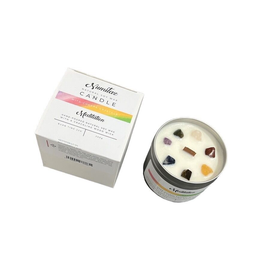 Meditazione con cristalli 7 Chakra, candela in latta di alluminio
