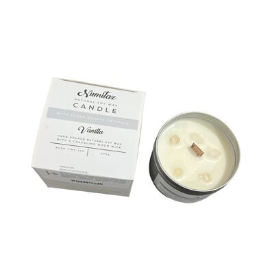 Vanilla with Clear Quartz Crystals, Aluminium Tin Candle