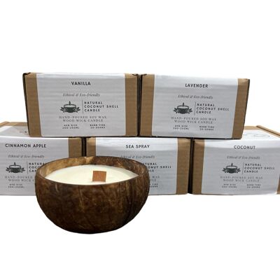 Candela naturale con guscio di cocco, gusto vaniglia