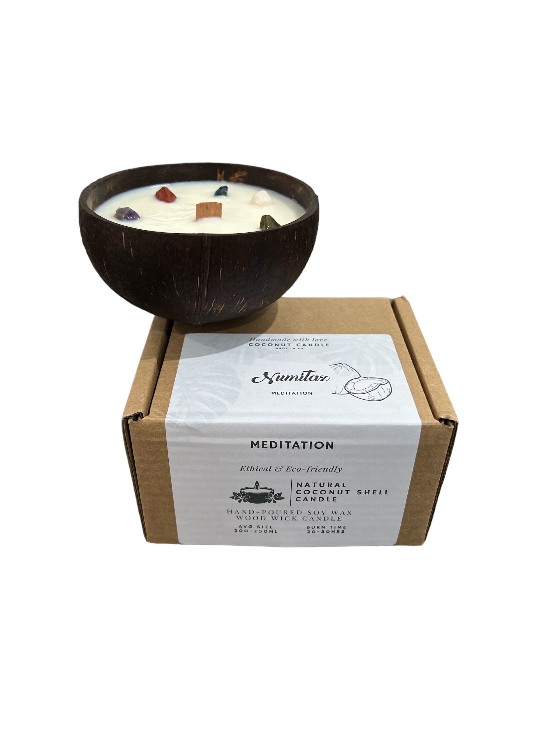 Vela de cáscara de coco ecológica natural, piedras preciosas de cristal de chakra
