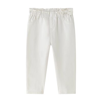 White denim pants with bow
