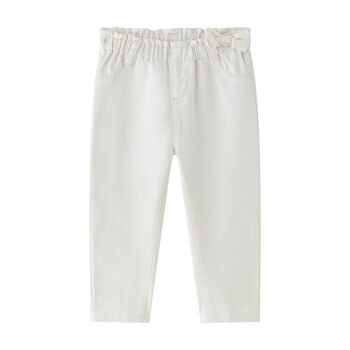 Pantalon en jean blanc avec noeud 1