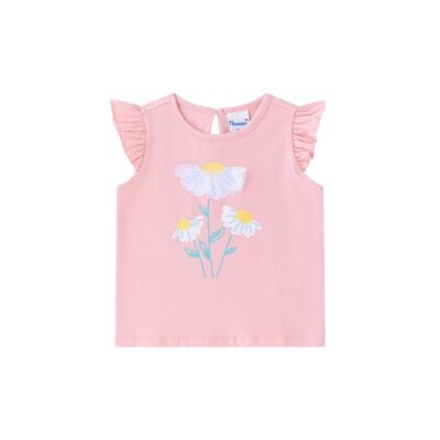 T-shirt fille rose avec marguerites