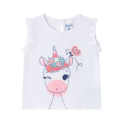 T-shirt blanc avec licorne pour fille