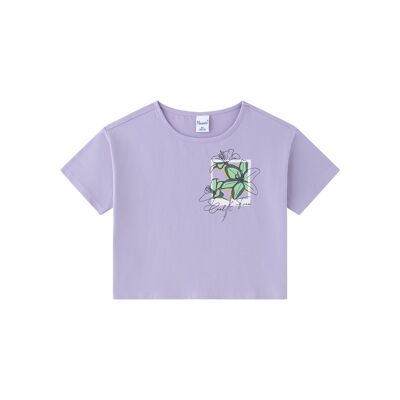 T-shirt da ragazza di colore lilla con motivo sul lato