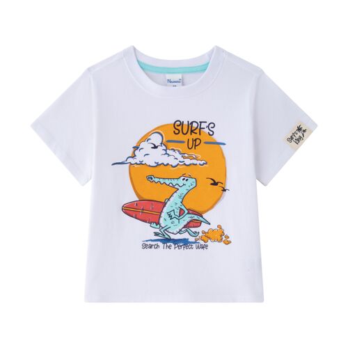 Camiseta de niño junior con cocodrilo surfista