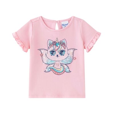 T-shirt da bambina con unicorno in rosa