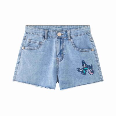 Kurze Jeans-Bermuda mit Schmetterling
