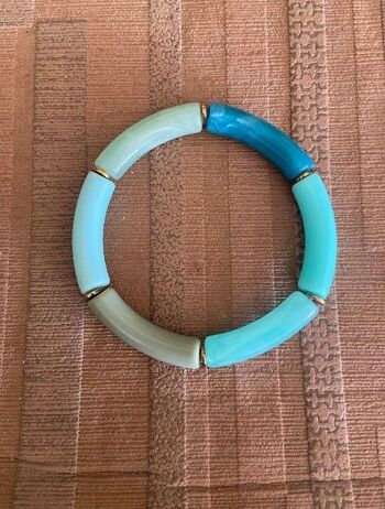Bracelet élastique en résine acétate tube d'épaisseur 1 cm mix turquoise et vert 7