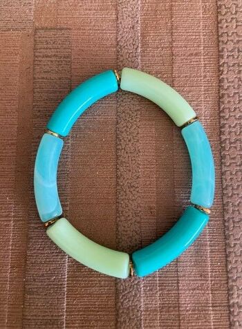 Bracelet élastique en résine acétate tube d'épaisseur 1 cm mix turquoise et vert 8