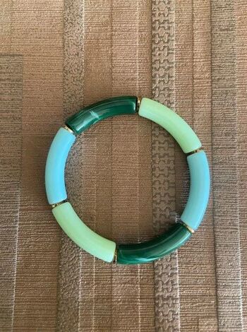 Bracelet élastique en résine acétate tube d'épaisseur 1 cm mix turquoise et vert 12