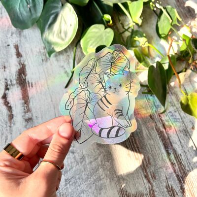 Sun Catcher Sticker - Cat with Philodendron Leaves