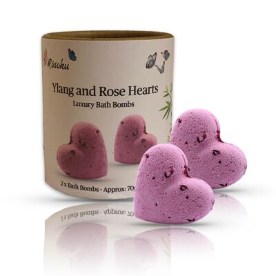 Ylang and Rose Heart Bath Bombs - 2 Hearts