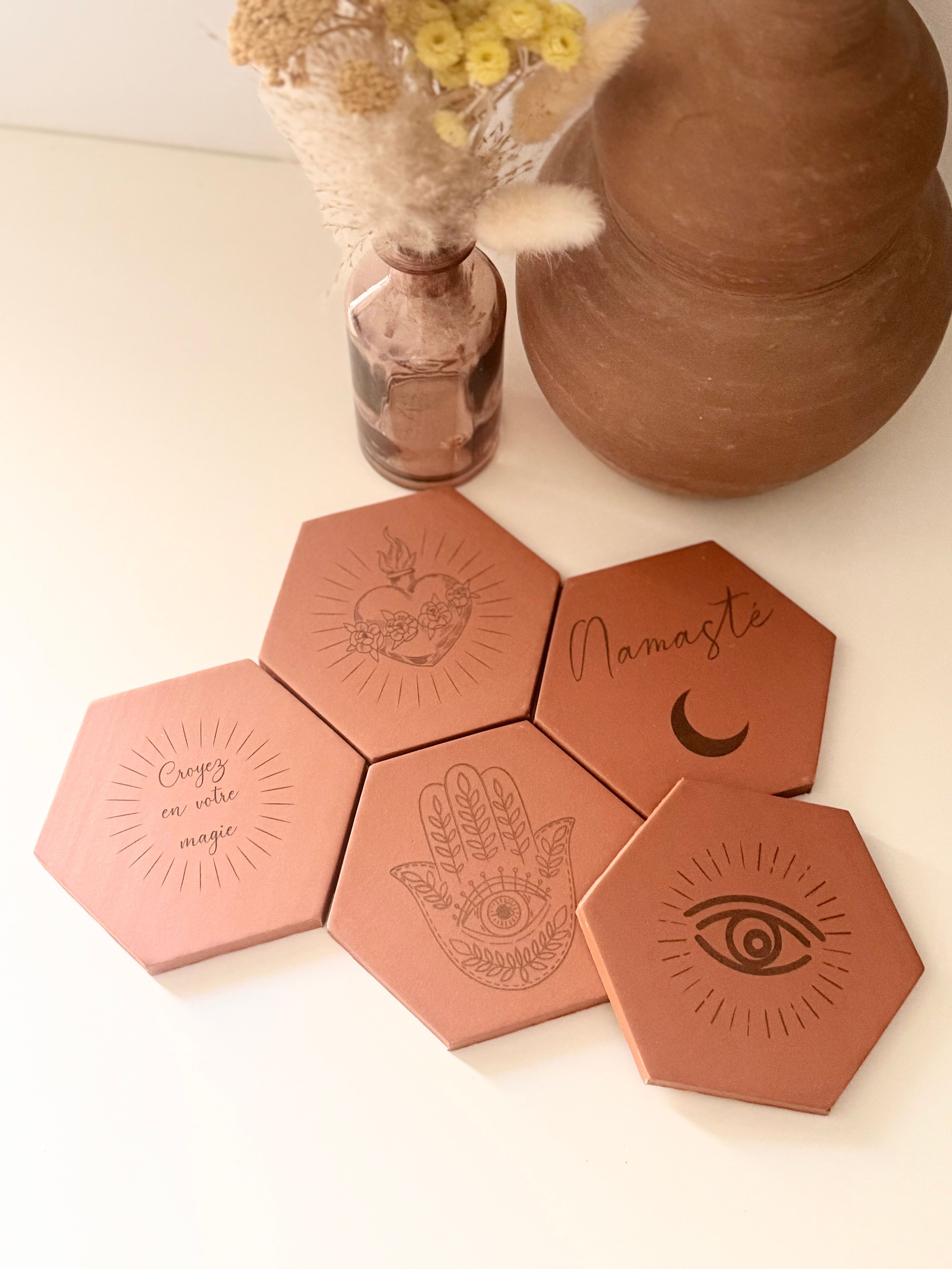 Terracotta tiles - spiritual lot x5
