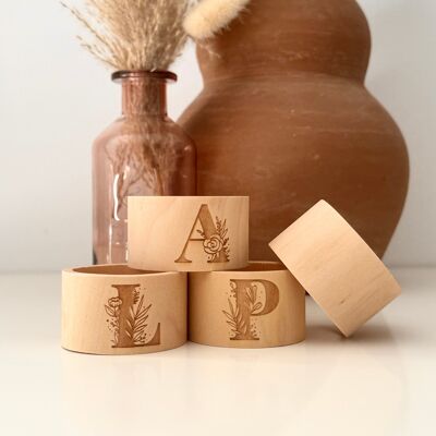 Wooden napkin ring - engraved with a flowery letter