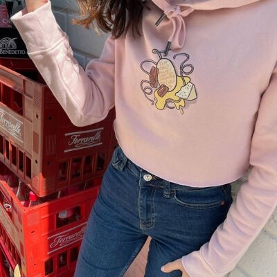 Sweatshirt Cropped Jacket "Carbonara and chill"__XL / Rosa