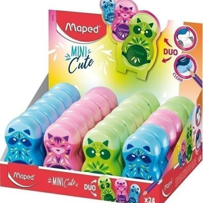 Taille-crayons gomme LOOPY MINI CUTE, 1 usage, coloris assortis, en présentoir