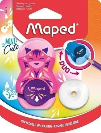 Taille-crayons gomme LOOPY MINI CUTE, 1 usage, coloris assortis, en blister 2