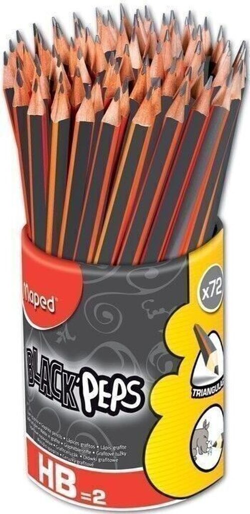 Crayons Graphite embout gomme BLACK'PEPS en pot : 72 x HB