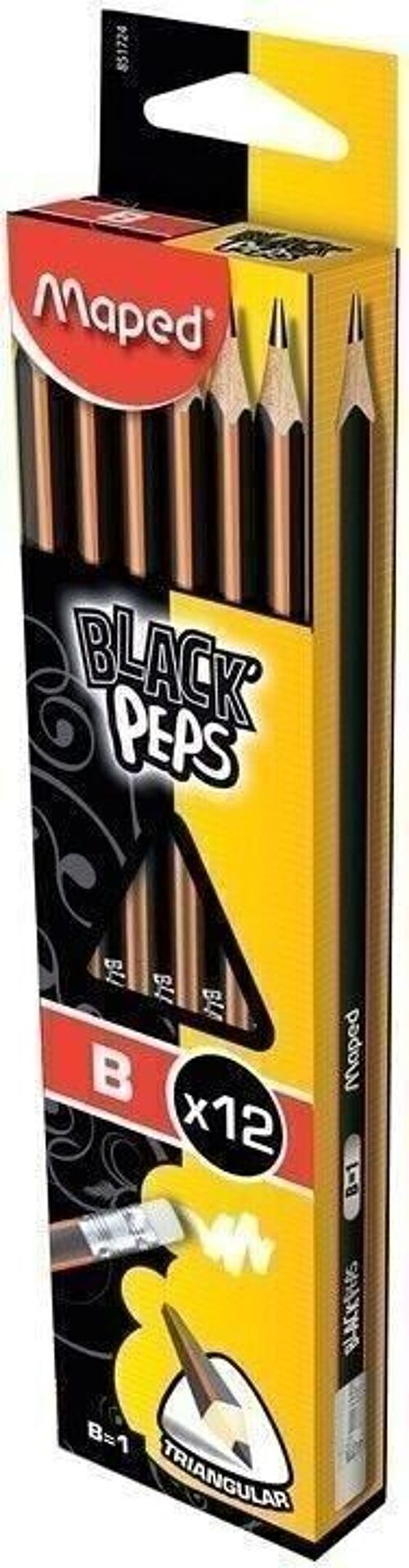 Crayons Graphite embout gomme BLACK'PEPS B en boîte carton