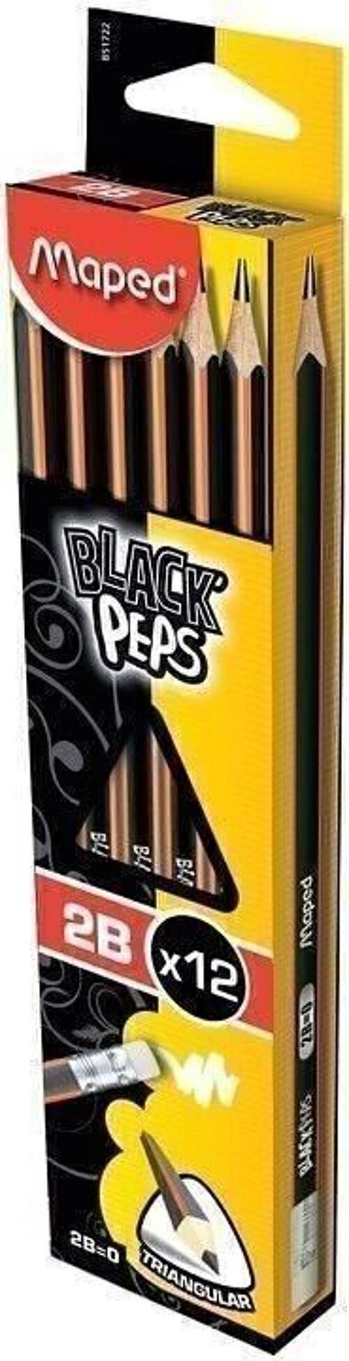 Crayons Graphite embout gomme BLACK'PEPS 2B en boîte carton