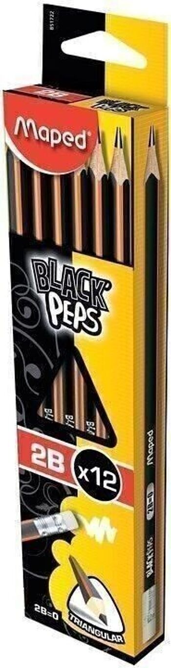 Crayons Graphite embout gomme BLACK'PEPS 2B en boîte carton 1