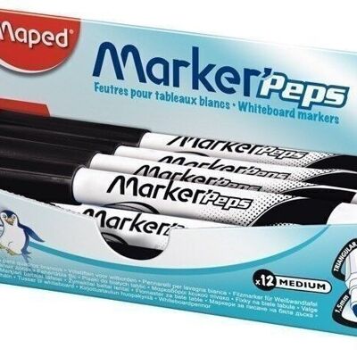 MARKER'PEPS Black dry erase marker for white slates, in box of 12