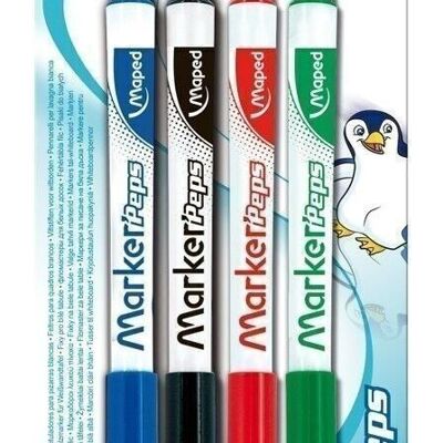 4 MARKER'PEPS dry erase markers for white slates, assorted colors, blister