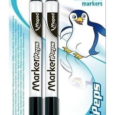 2 black MARKER'PEPS dry erase markers for white slates, blister