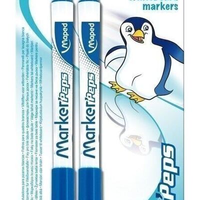 2 blue MARKER'PEPS dry erase markers for white slates, blister